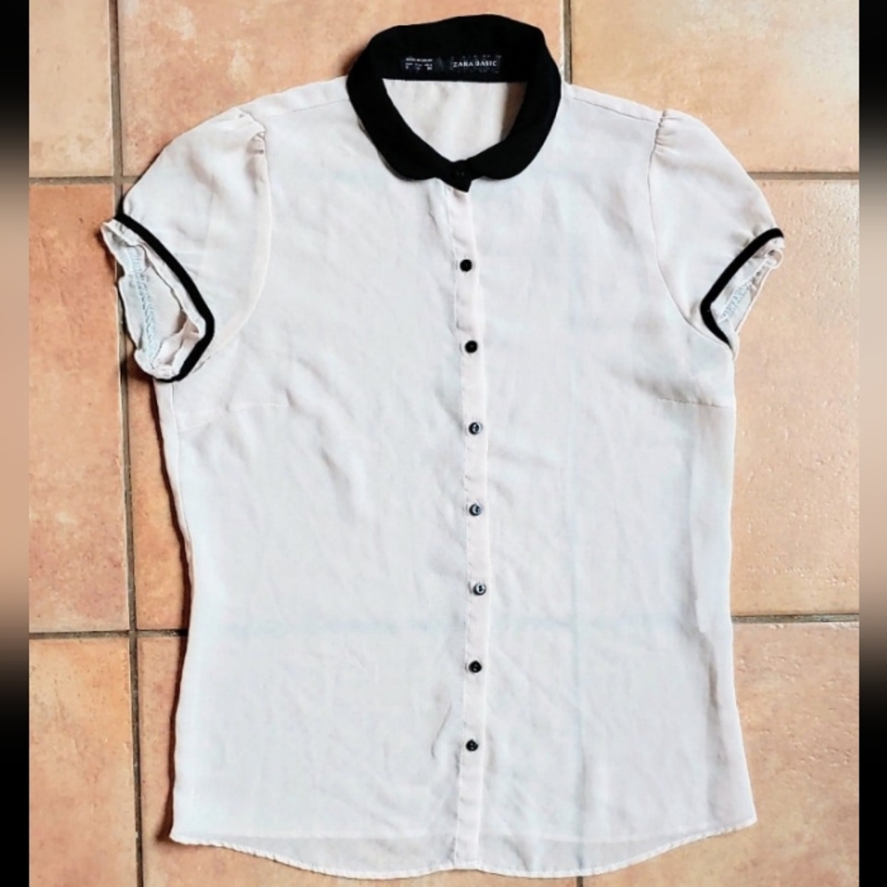 Zara Basic Blush Pink Semisheer Button Up - image 1